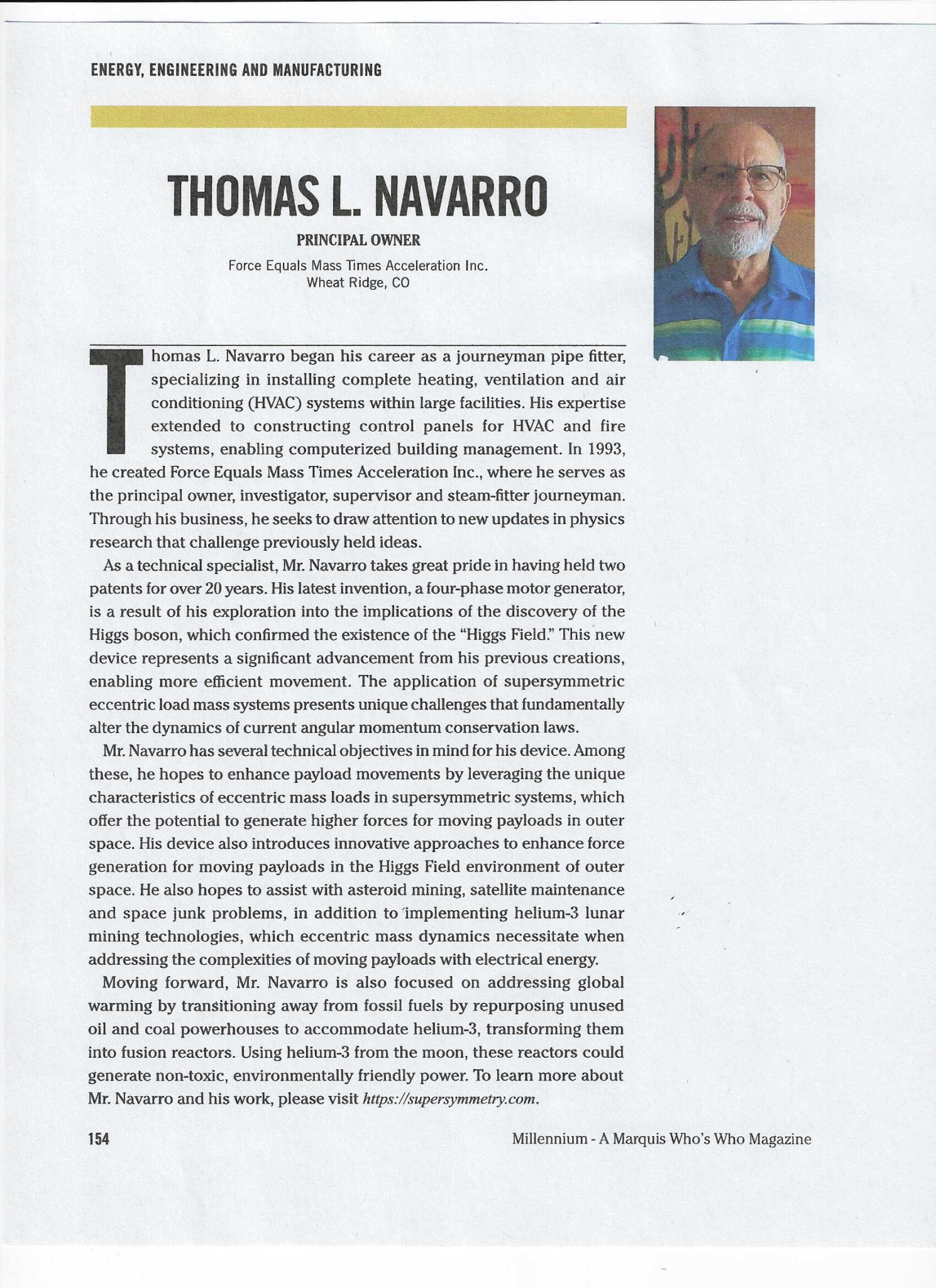 Thomas L Navarro biography clipping